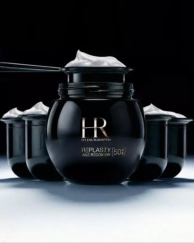 Refillable Helena Rubinstein Replasty jar highlighting eco-friendly material savings.