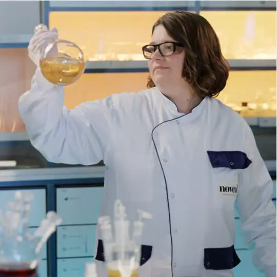 Scientist formulating Pro-Xylane™ in lab for Helena Rubinstein Replasty innovation.