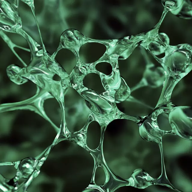 3D molecular network illustration representing EXO SAM technology in Powercell Skinmunity Serum