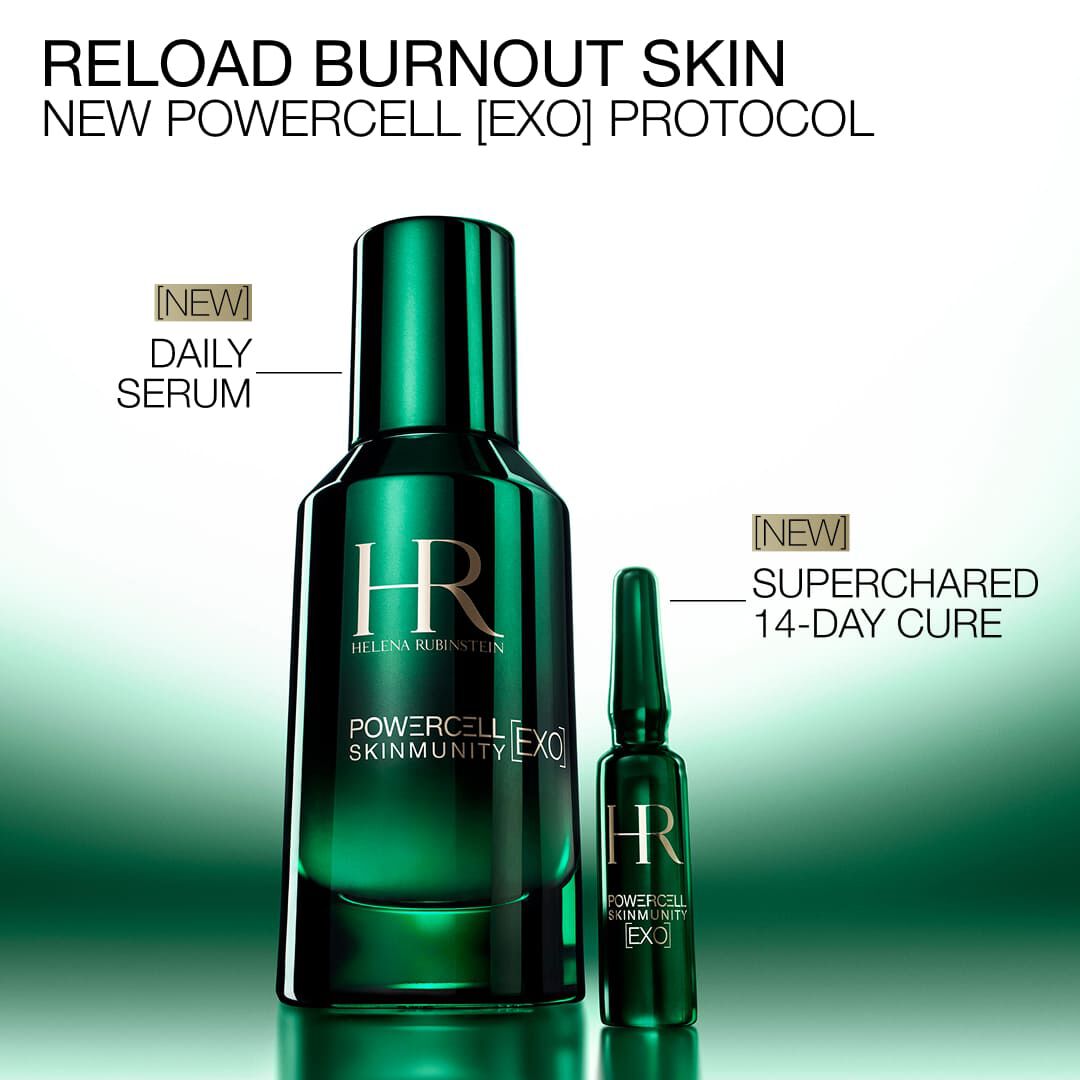 Powercell Skinmunity EXO Daily Serum and 14-day cure ampoule side by side.