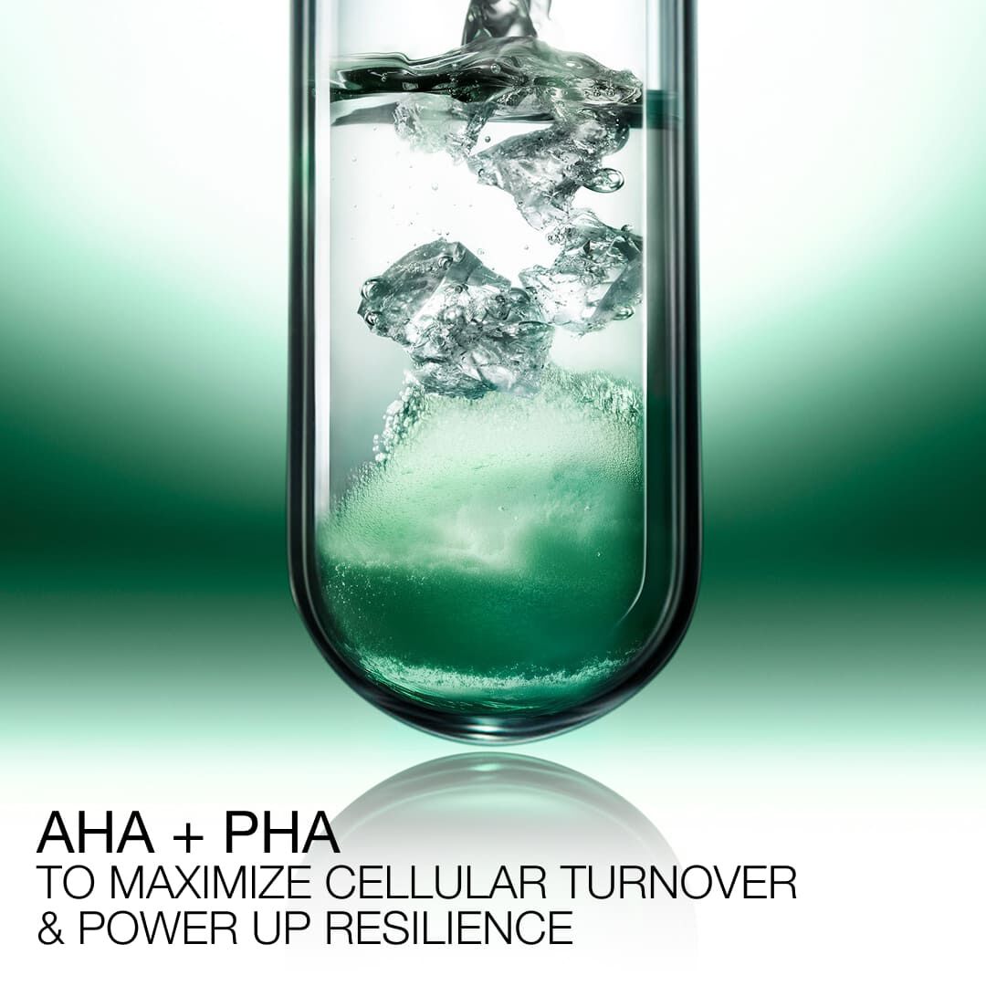 AHA and PHA liquid formula inside a lab tube to maximize cellular turnover.